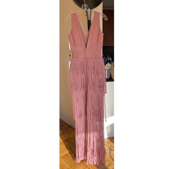 JOVANI - JVN04784 FRINGE V NECK SHEATH DRESS - Picture 9 of 9